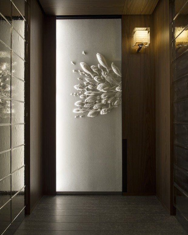 Washi paper art in the elevators by Tetsuya Nagata. (Courtesy Photo)