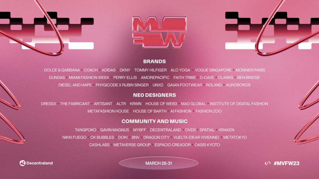 Decentraland posted the full brand lineup of this year's MVFW in February. Photo: Decentraland