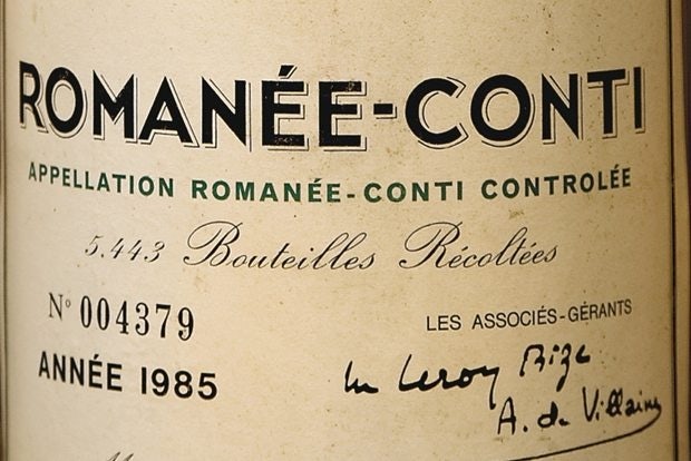 Domaine de la Romanée-Conti dominated Christie's recent wine auction as Château Lafite slipped off the top charts. (Christie's)