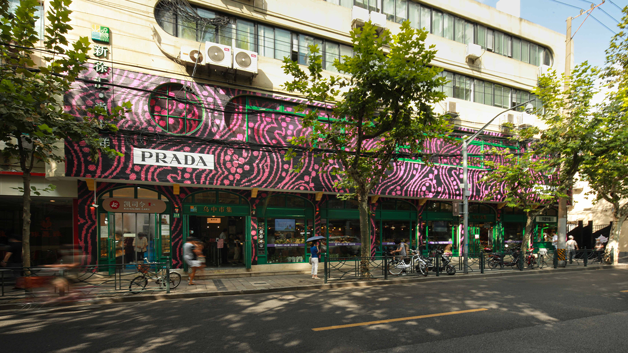 A fruit and vegetable market located in the Wulumuqi Road neighborhood of the city were transformed by Prada with prints from the new collection. Photo: Courtesy of Prada