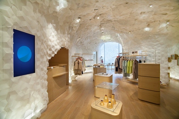 The interior of a store location for Hermès-owned label Shang Xia, which is set for an upcoming store opening in Paris as it looks abroad. (Jimmy Cohrssen)