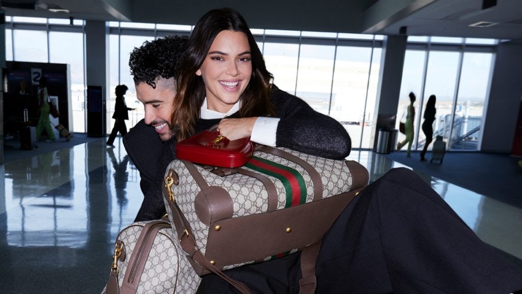 Gucci's new Valigeria campaign features Kendall Jenner and Bad Bunny. Photo: Gucci