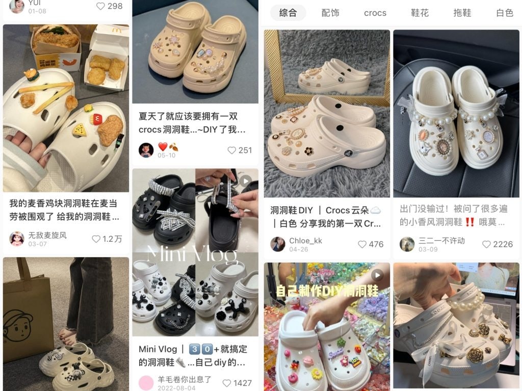 Owners have been accessorizing the clogs with charms pinned in the holes of the slip-ons and sharing their creations on Xiaohongshu. Image: Xiaohongshu screenshots