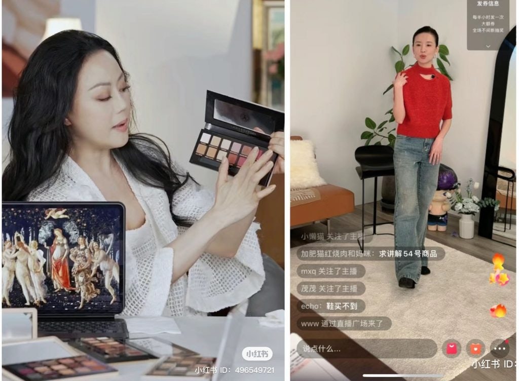 Chinese-Canadian actress Teresa Cheung (left) and Chinese actress Dong Jie (right) take a calm, cultural approach to livestream e-commerce. Photo: Xiaohongshu