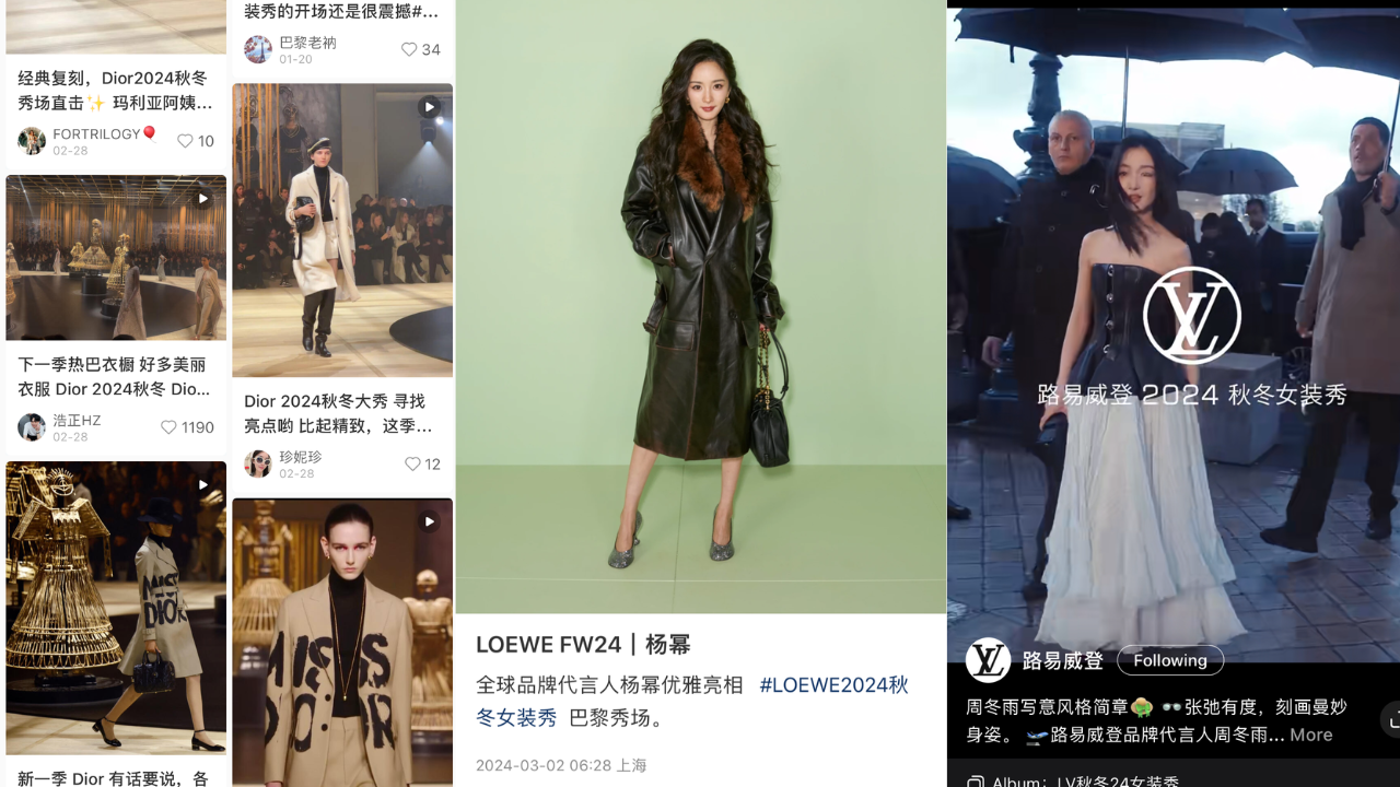 China's social media lit up during Paris Fashion Week, thanks to the presence of famous faces and livestreams. Photo: Xiaohongshu