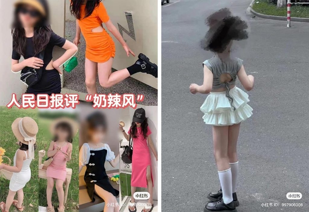 Chinese netizens are criticizing the trend of dressing young children in risqué adult-like apparel. Photo: Xiaohongshu