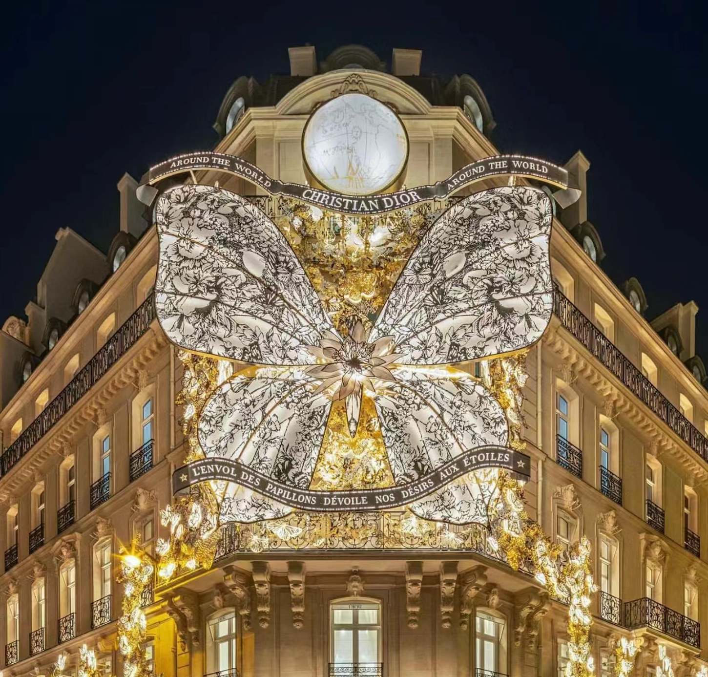 A huge butterfly installation is seen on the facade of a Dior boutique. Image: Dior/Weibo