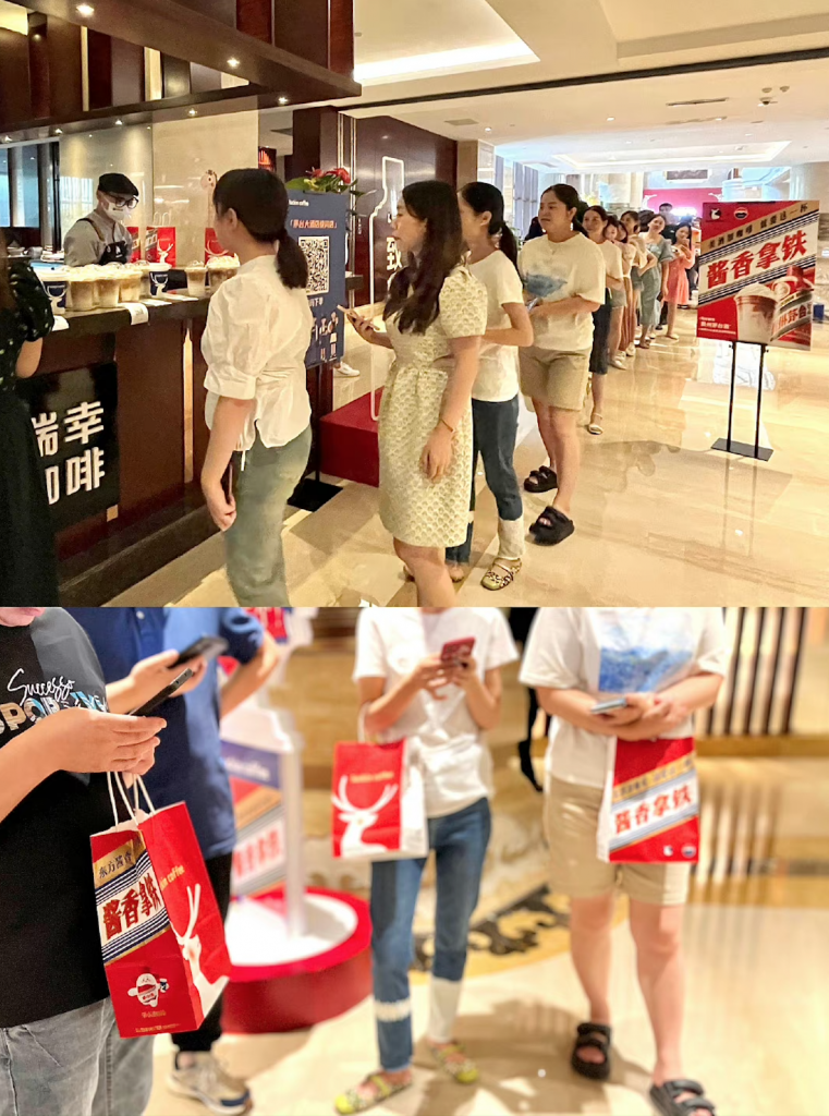 The collaboration was an instant hit, with hours of queues forming outside the 10,000+ Luckin coffee shops distributed across China. Image: Luckin Weibo