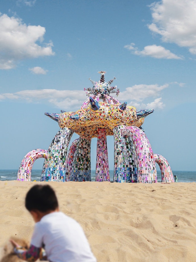 Made from cut up Casetify phone cases, Zhi Lin's installation takes China for Earth Day. Photo: Casetify