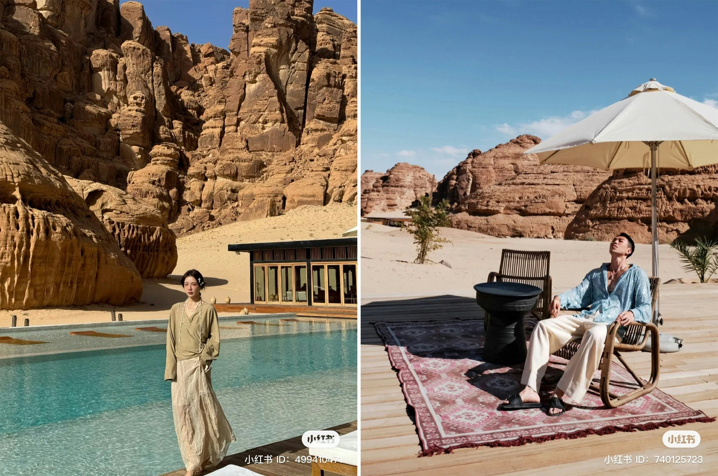 Chinese tourists visit Our Habitas AlUla, a luxury desert resort in Saudi Arabia. Photo: Xiaohongshu
