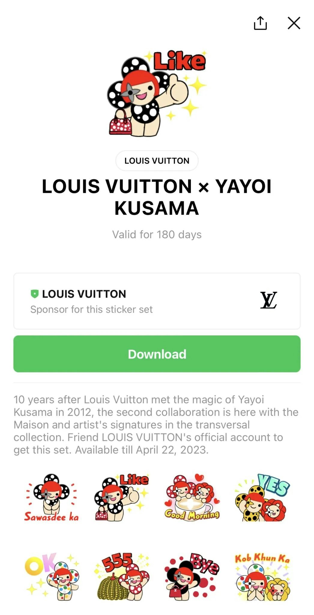 The Louis Vuitton x Yayoi Kusama collaboration included stickers for Line users in Thailand. Photo: Line