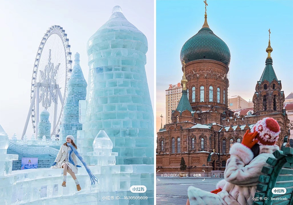 Xiaohongshu users visit Harbin's Ice and Snow festival and Saint Sophia Cathedral. Photo: Xiaohongshu