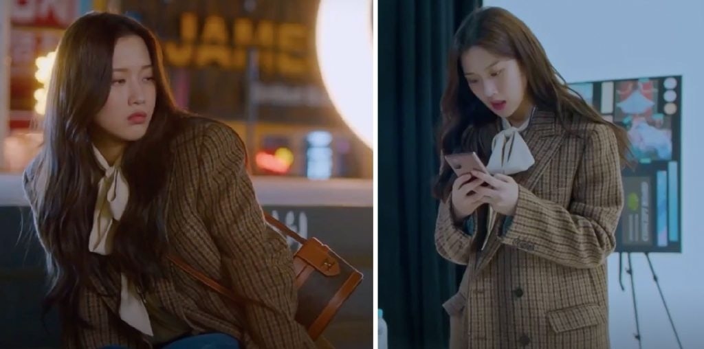 The protagonist in True Beauty wears Celine's babydoll jacket, lavaliere blouse, and medium tambour bag. Photo: Screenshot, True Beauty/tvN