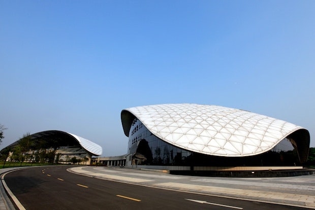 Chinese architecture firm JZFZ's China Modern Pentathlon Games Center in Chengdu, completed in 2009.