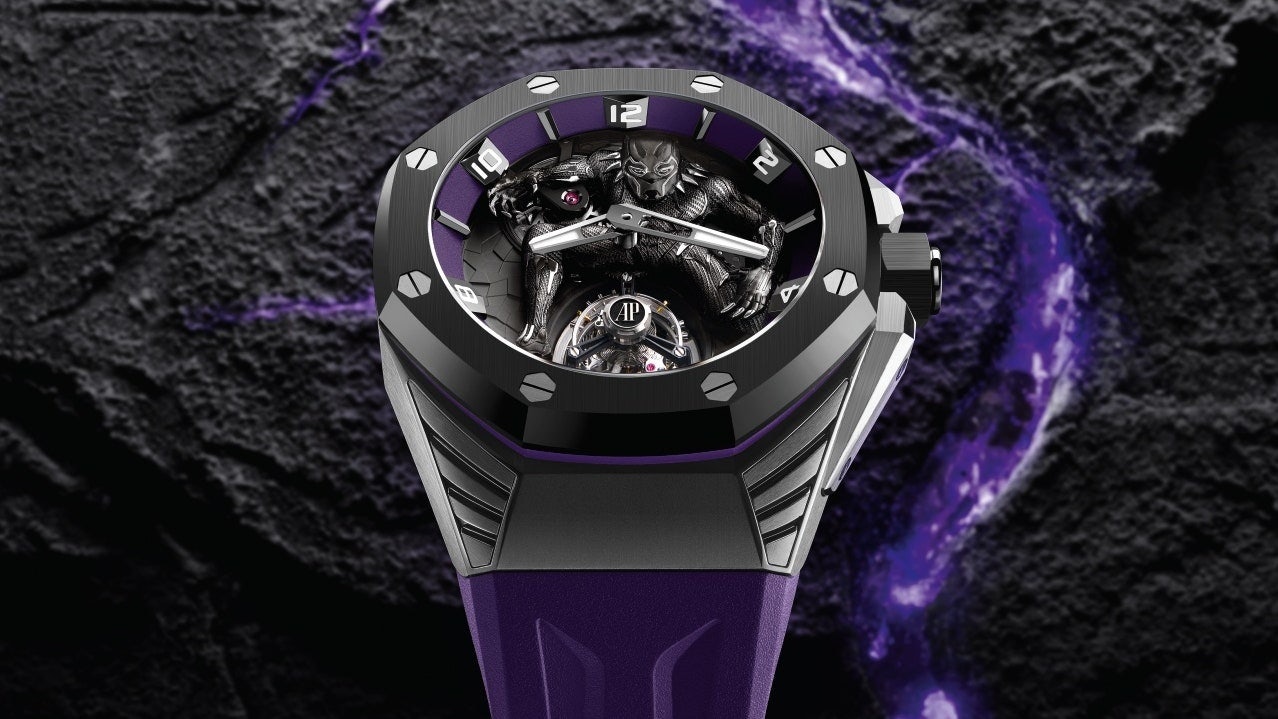 Swiss watchmaker Audemars Piguet's limited-edition Royal Oak Concept "Black Panther" Flying Tourbillon highlights how luxury brands are increasingly willing to work with pop culture. Photo: Courtesy of Audemars Piguet