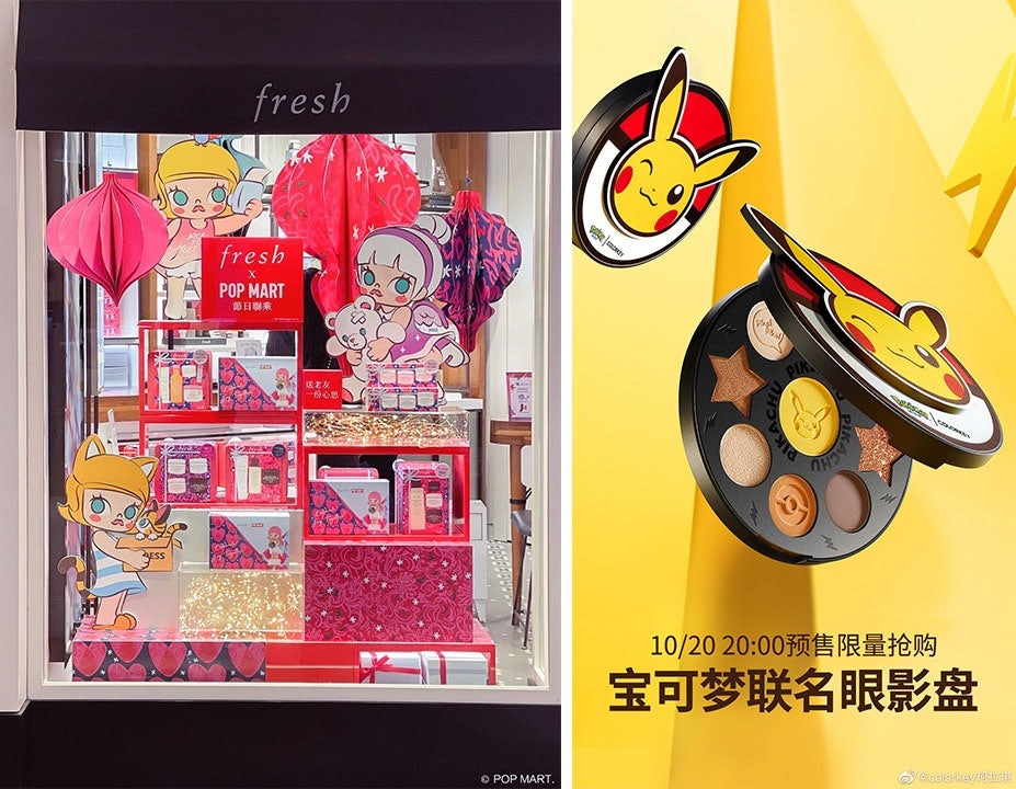 Brands like Fresh (left) and Colorkey (right) have tapped the Meng trend by collaborating with cute IP. Photo: Pop Mart, Colorkey