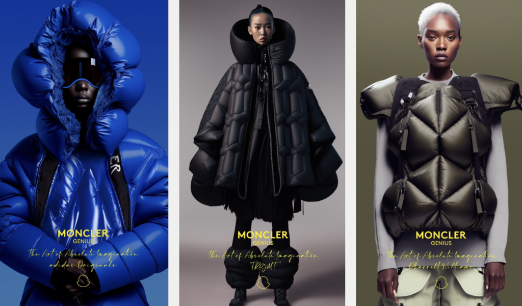 Moncler Genius’ AI-generated visuals for its Fall 2023 collection. Maison Meta collaborated with creative agency WeSayHi to create the campaign.Images: Moncler Genius