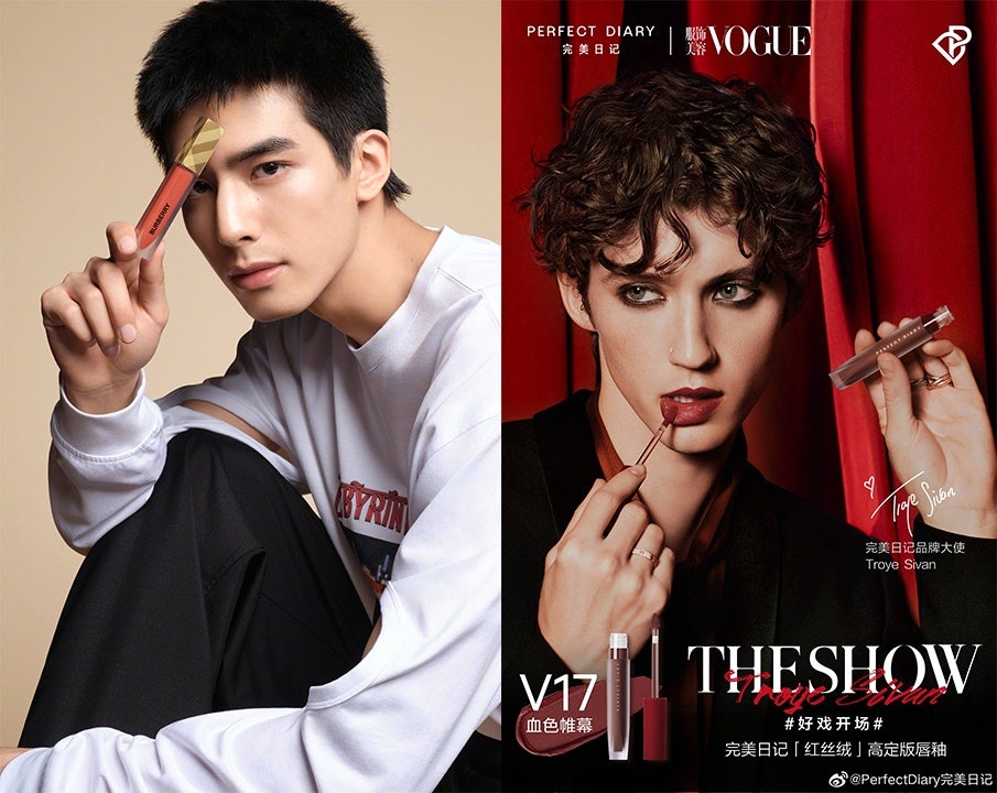 Burberry and Perfect Diary tap into China's male beauty market by teaming up with idols Song Weilong (left) and Troye Sivan (right). Photo: Weibo.