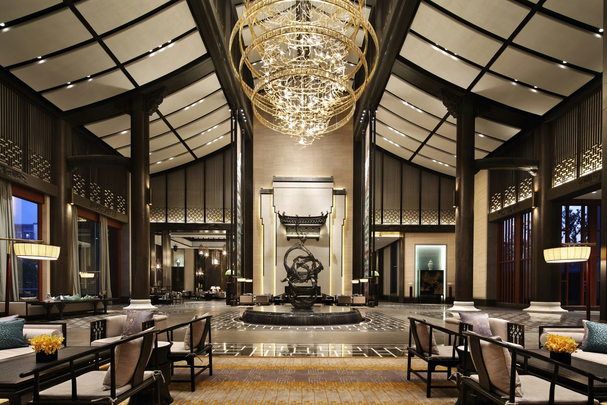 The lobby of Wanda Vista Hotel in Hefei, Anhui Province. (Courtesy Photo)