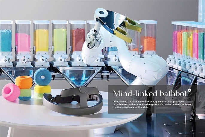 Amorepacific's Bathbot creates customized bath bombs by analyzing a person's brainwaves. Photo: Amorepacific
