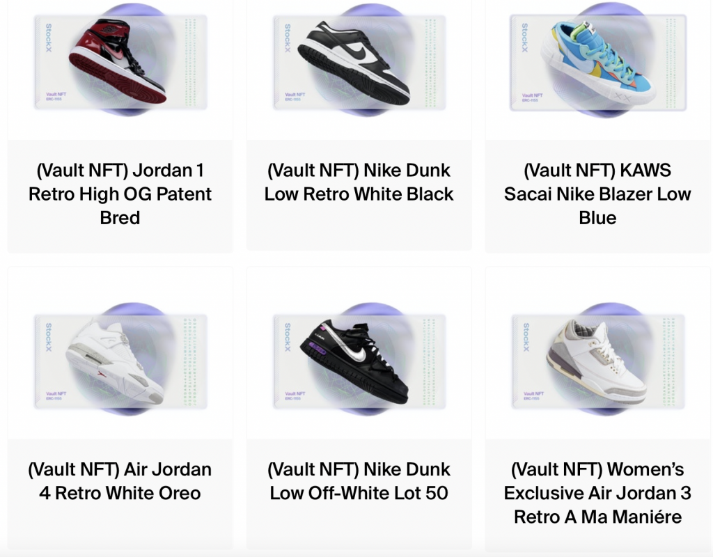 StockX uses images Nike sneakers to introduce its Vault NFT project. Photo: Screenshot of StockX's website