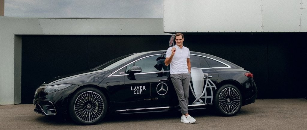 Roger Federer test drives Mercedes-Benz's new all-electric model. Photo: Mercedes-Benz