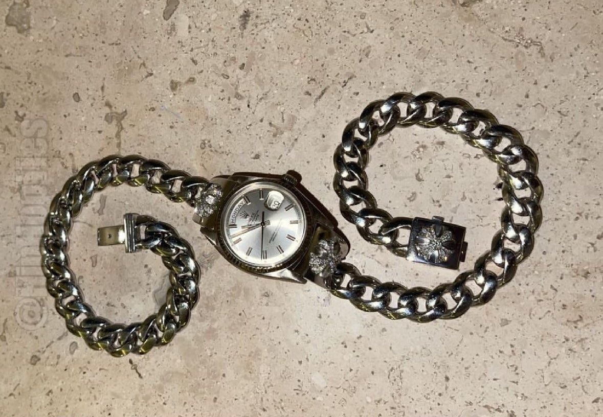 The Chrome Hearts customized Rolex that is reportedly owned by Drake. Photo: @HipHopTies