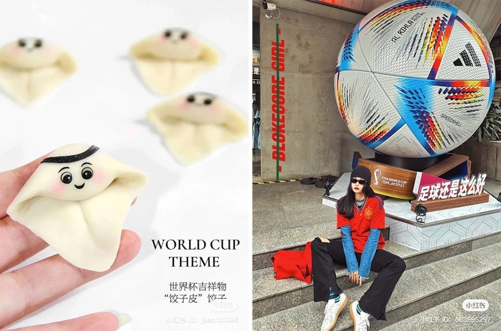 Xiaohongshu users celebrate the FIFA World Cup Qatar 2022 by dressing in soccer gear and creating dumpling versions its mascot. Photo: Xiaohongshu