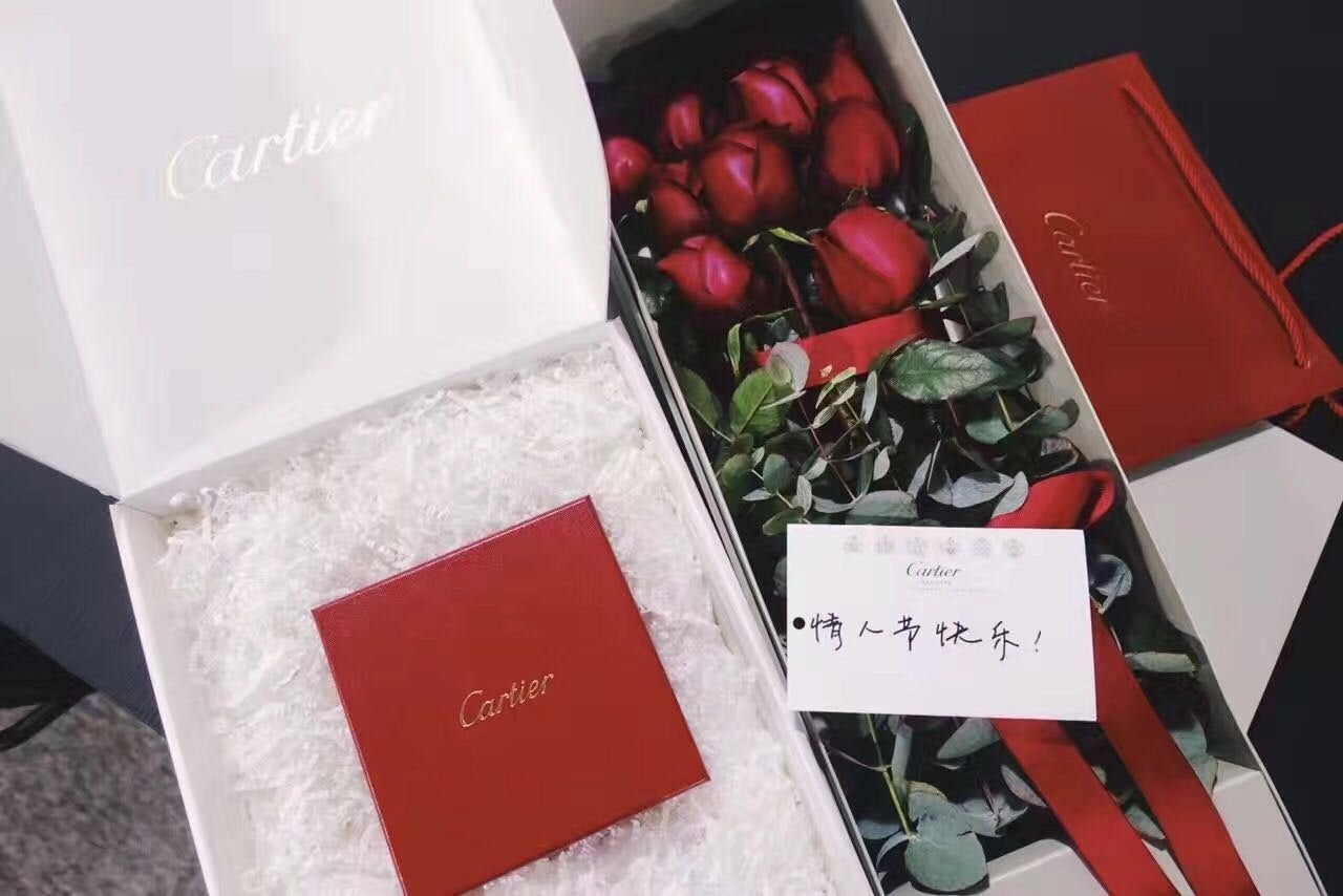 Many luxury brands offer perks to Chinese consumers on Valentine's Day. In Cartier's case, customers who purchase a limited-edition bracelet all receive flowers. (Courtesy Photo)
