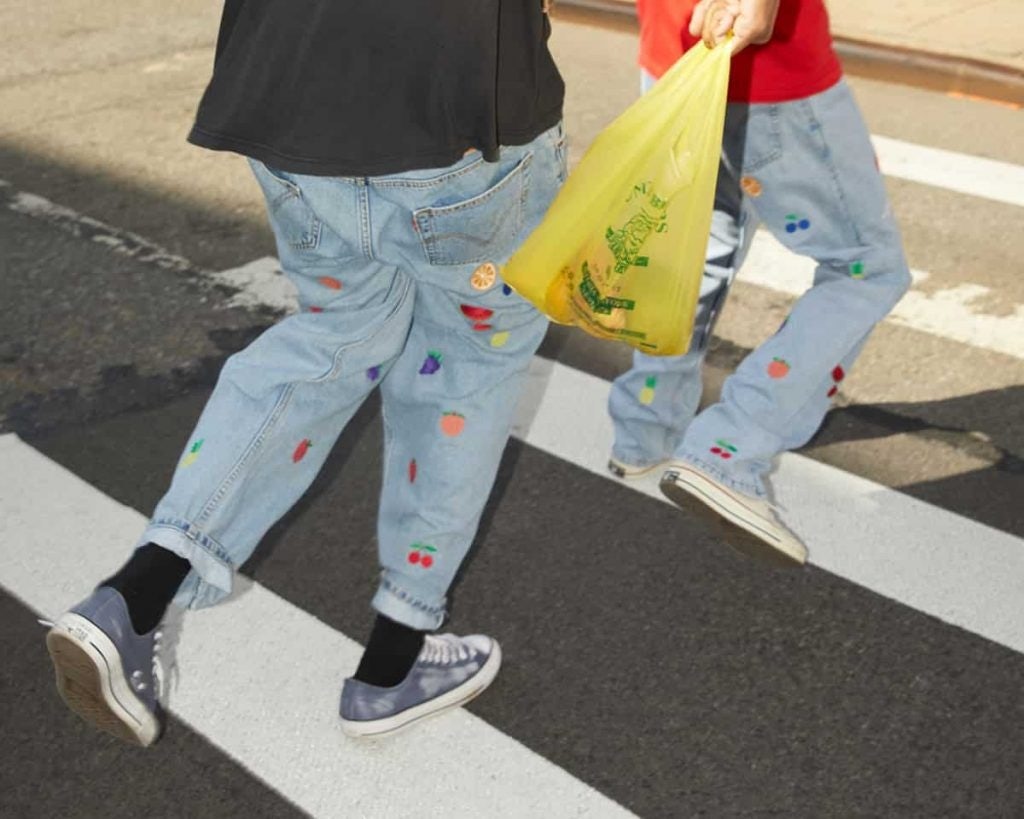 For its 'Fruits amp; Veggies' collection, Mntge sourced vintage Levi styles and embroidered them with their own design. Photo: Mntge