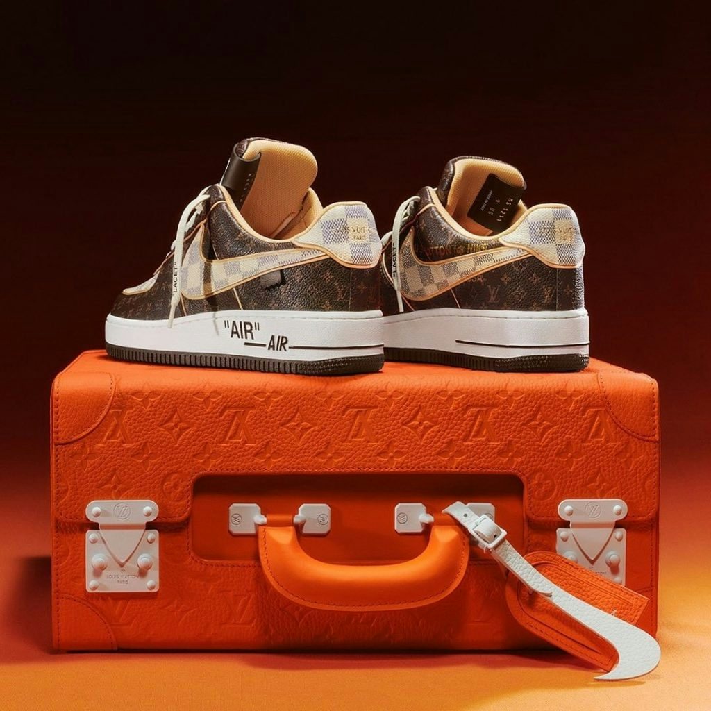 Louis Vuitton collaborated with Sotheby’s to auction 200 special edition pairs of Louis Vuitton and Nike “Air Force 1” by Virgil Abloh sneakers. Photo: Louis Vuitton