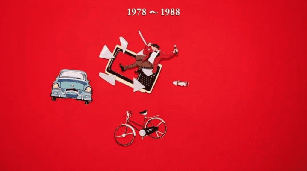 Coca Cola’s tribute to China campaign features social progress from 1978 to 2018. Image credit: Sohu