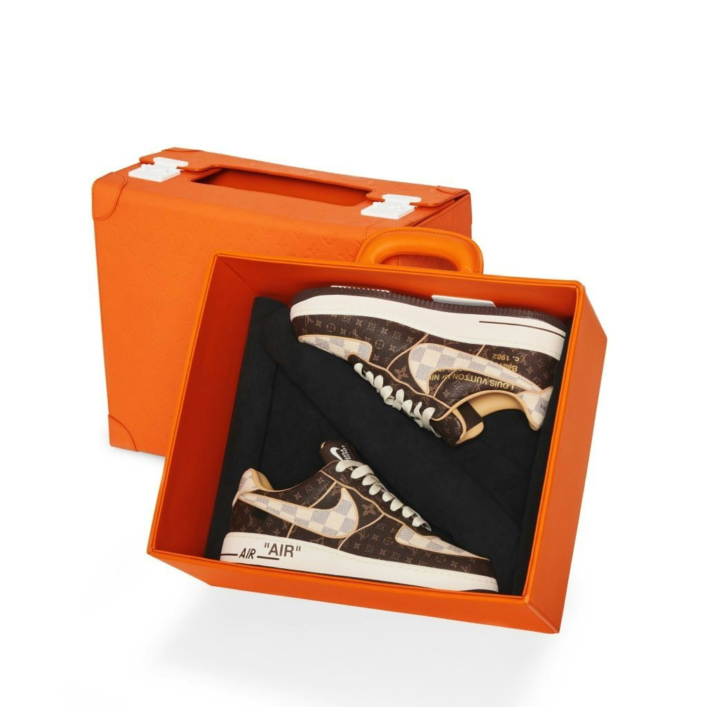 The Nike sneakers, entirely made in leather, are embellished with Louis Vuitton’s emblematic Monogram. Photo: Sotheby's