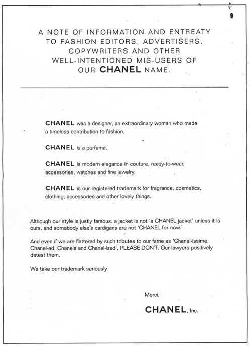 Chanel's open letter to the media