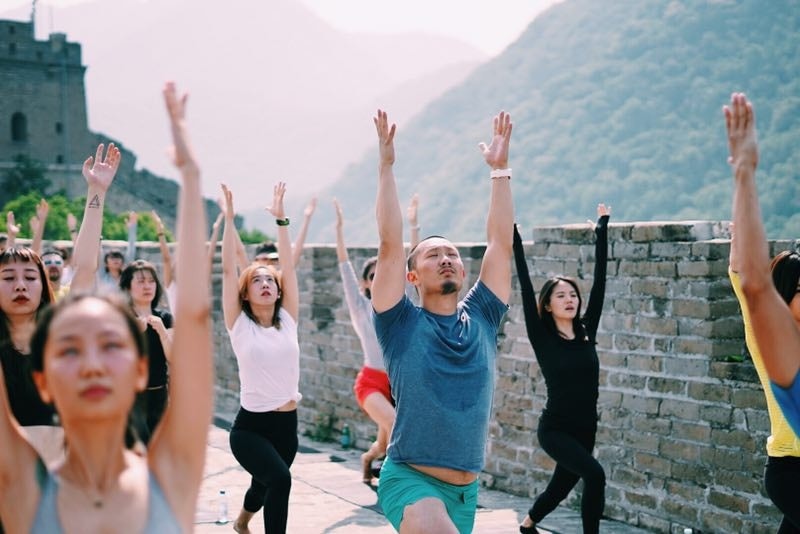 Yoga session on the Great Wall hosted by Lululemon. (Courtesy Photo)