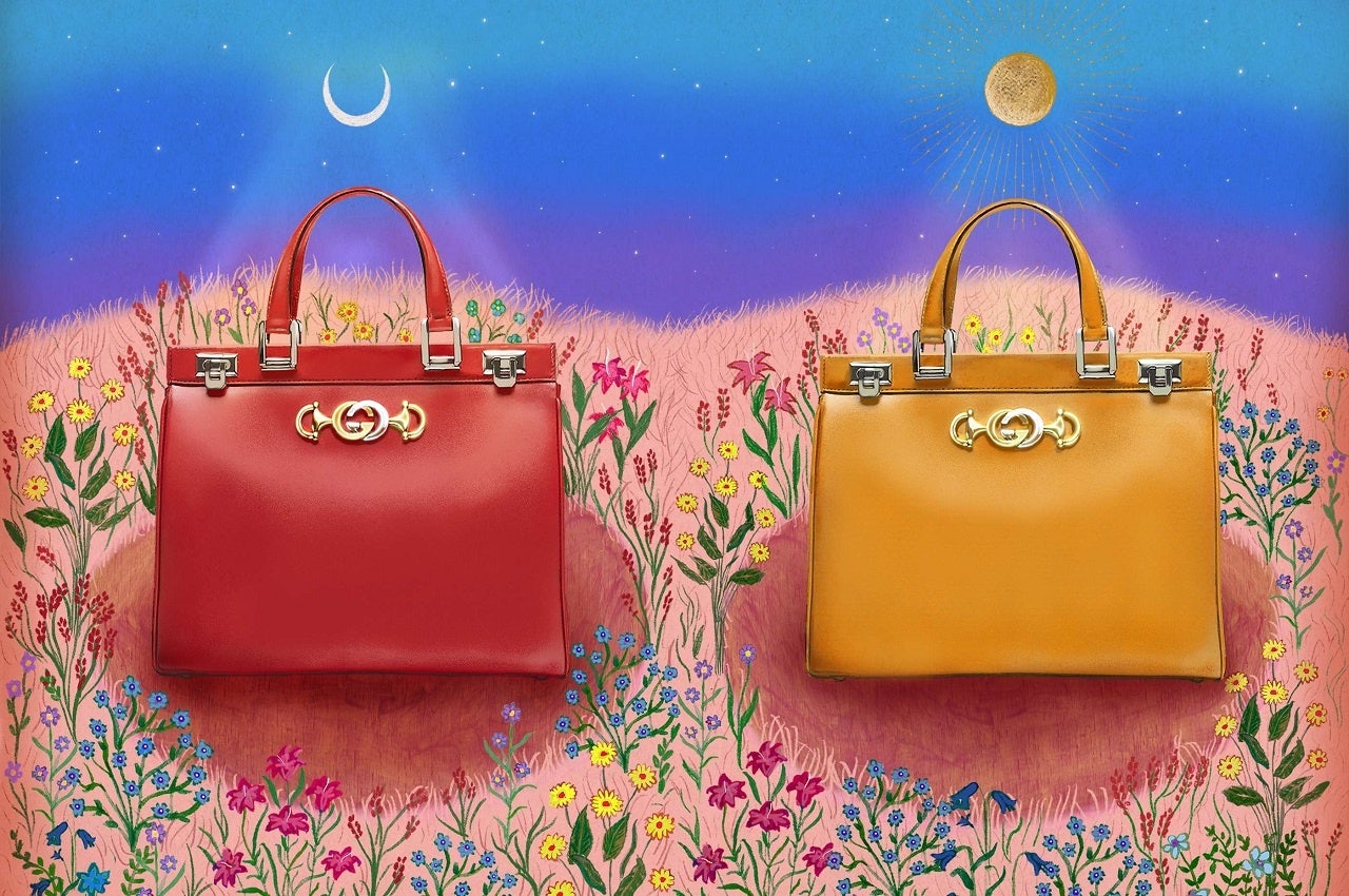 Gucci collaborated with illustrator Alex Merry to give the Gucci Zumi bags their own personalities. Image: Gucci official website
