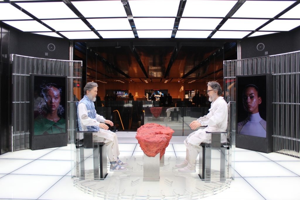 Two robots are engaging in a conversation about the present and the future. Photo: Ruonan Zheng