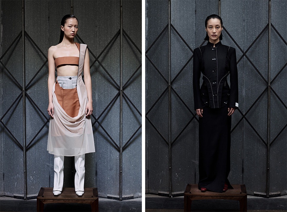 Draping and soft elements come to the fore of J E Cai's latest collection. Photo: Courtesy