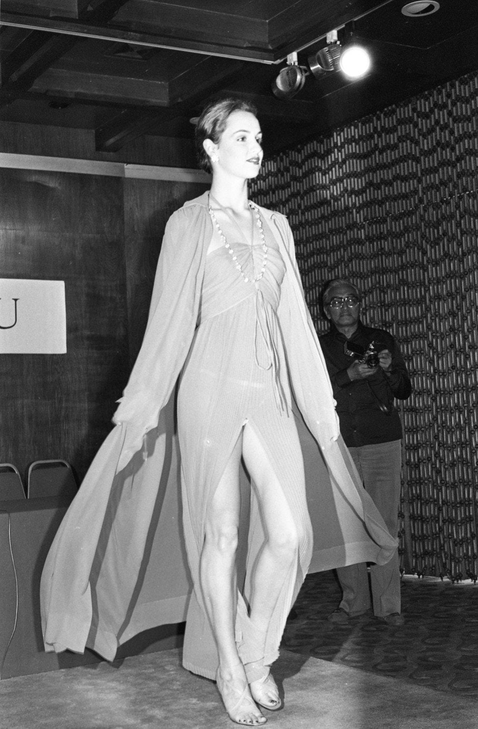 A model showing a creation by designer Jean Patou in November, 1978