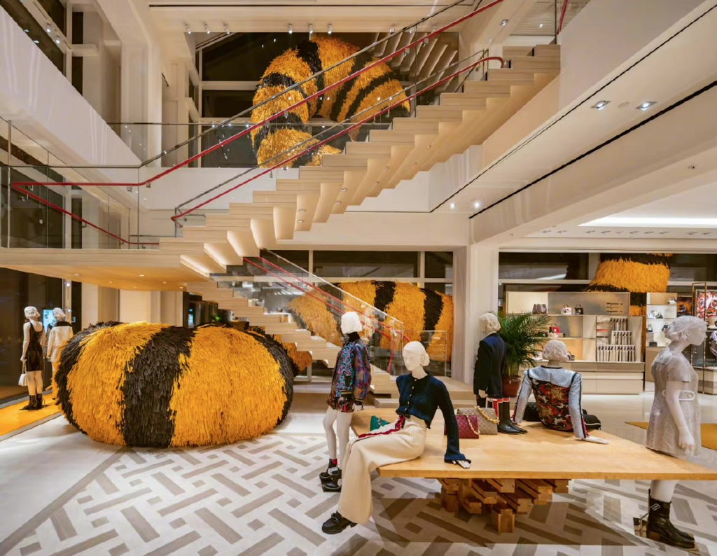 Louis Vuitton standalone flagship store in Chengdu Sino-Ocean Taikoo Li is decorated with the tiger tail paying homage to the Year of Tiger. Image: Louis Vuitton
