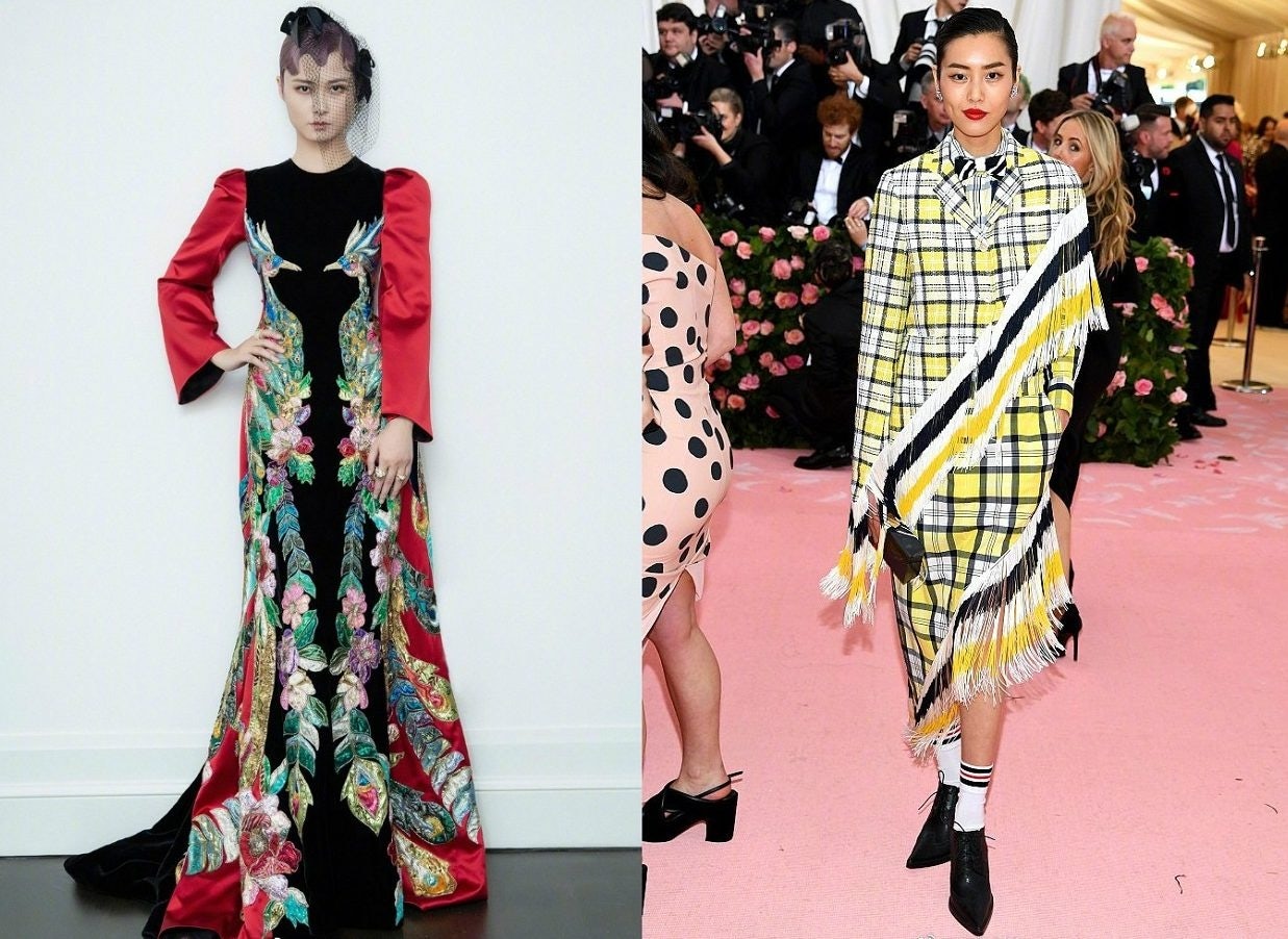Chinese social media was buzzing about the red-carpet looks of Li Yuchun (dressed by Gucci, left) and Liu Wen (dressed by Thom Browne, right). Photo: Weibo