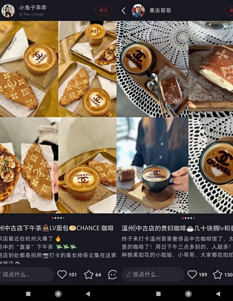 On Xiaohongshu, users post about the “luxury lady” logo coffee experiences offered by local luxury retailers. Photo: Xiaohongshu screenshot