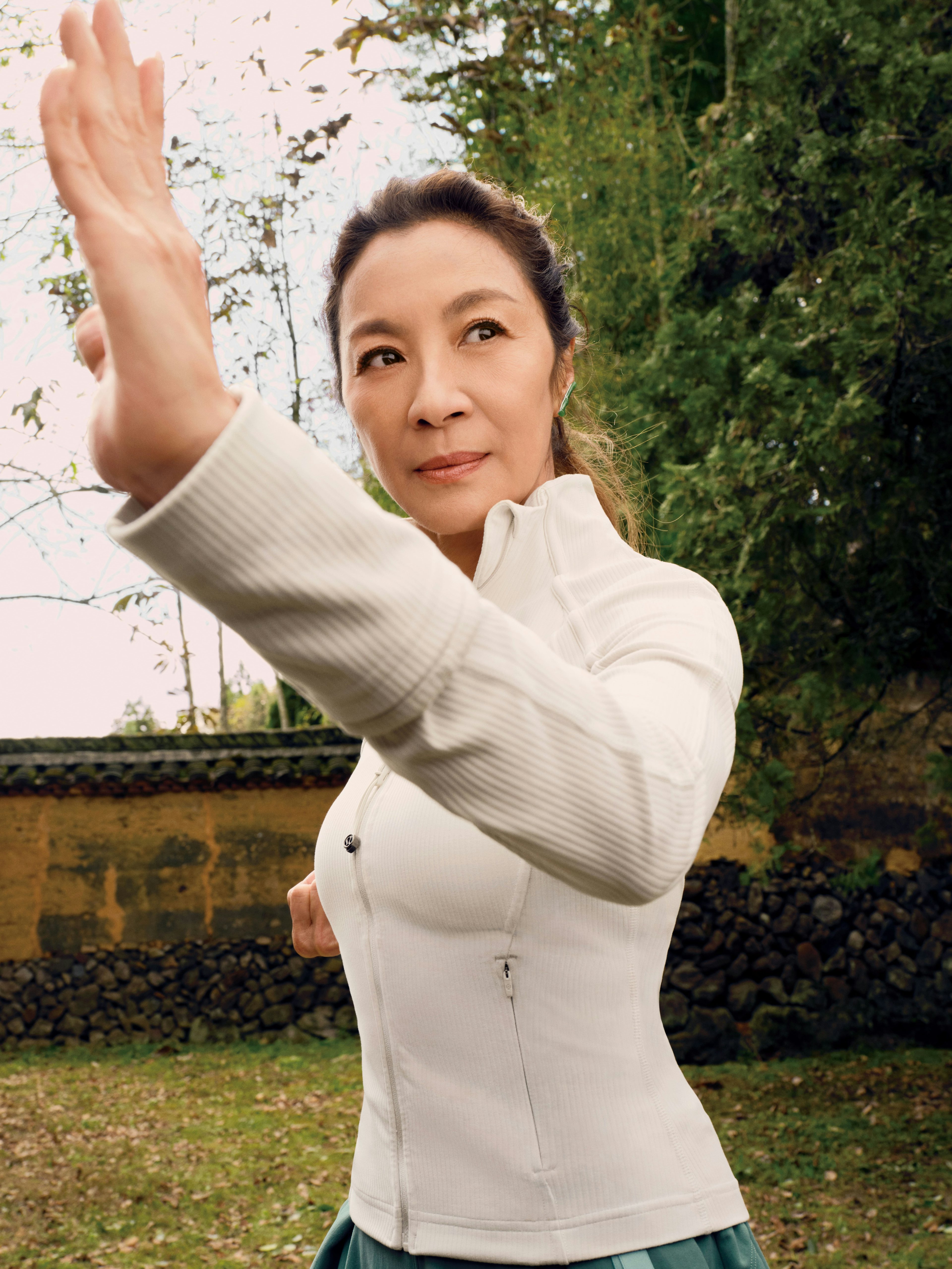Michelle Yeoh carries the poise of her ballet and sports training as she wears Lululemon’s Define Cropped Jacket. Photo: Lululemon
