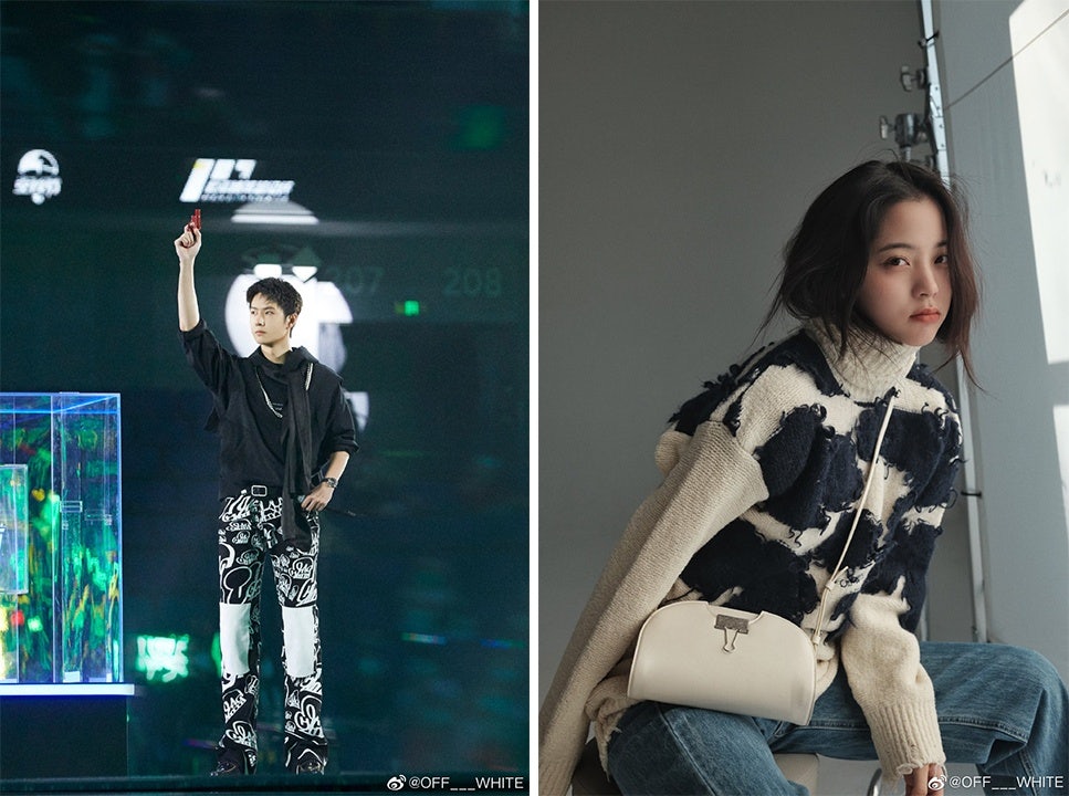 Off-White shares pictures of Chinese A-list celebrities, such as Wang Yibo (left) and Ouyang Nana (right), wearing its pieces on Weibo. Photo: Off-White's Weibo