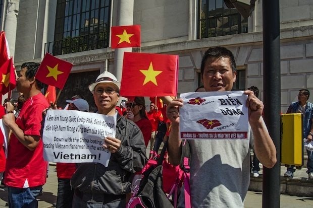 Vietnamese protesters outside the Chinese embassy in London on May 18, 2014. (Shutterstock)