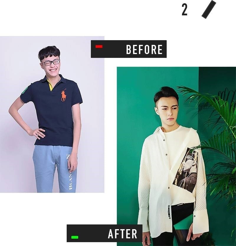 “Straight guy makeover” series from Shenzhen-based fashion KOL Shenyefashi. Photo credit: Shenyefash/深夜发媸’sWeChat account