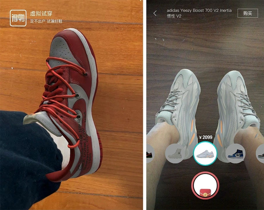 Poizon customers can use the AR try-on feature to explore different sneaker models. Photo: Poizon's Weibo