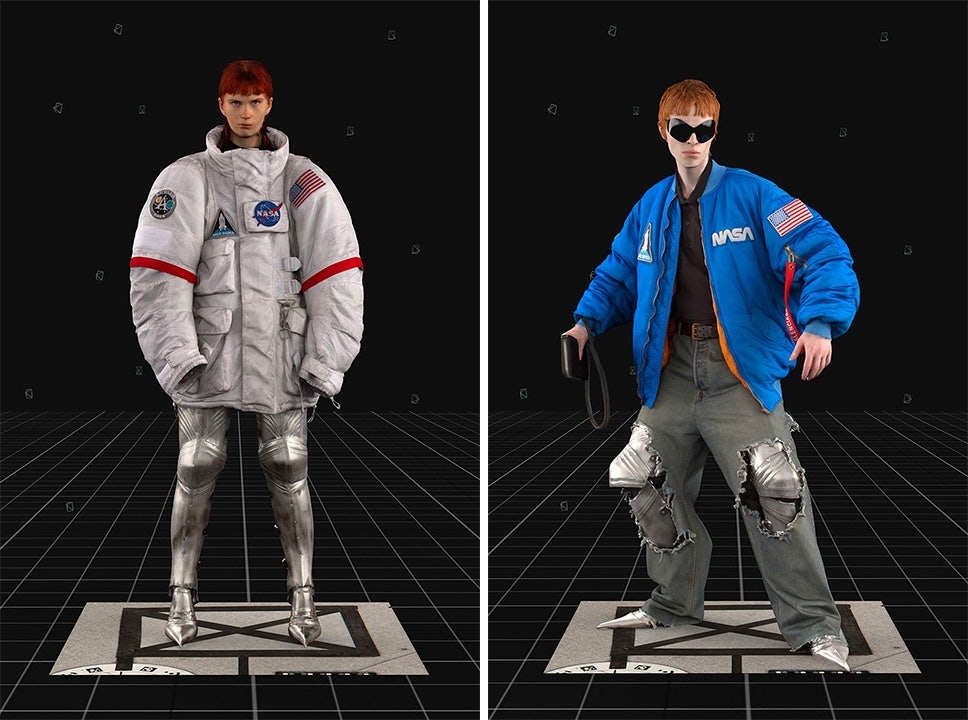 Balenciaga's NASA collaboration, which was first spotted in its FW21 video game presentation, features astronaut-inspired puffer jackets. Photo: Balenciaga