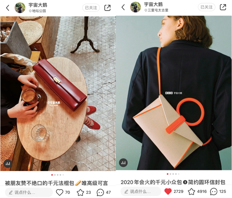 Little Red Book influencer Li frequently recommends new niche brands to her followers, such as Akiika (left) and Complét (right). Photo: Screenshots from Little Red Book