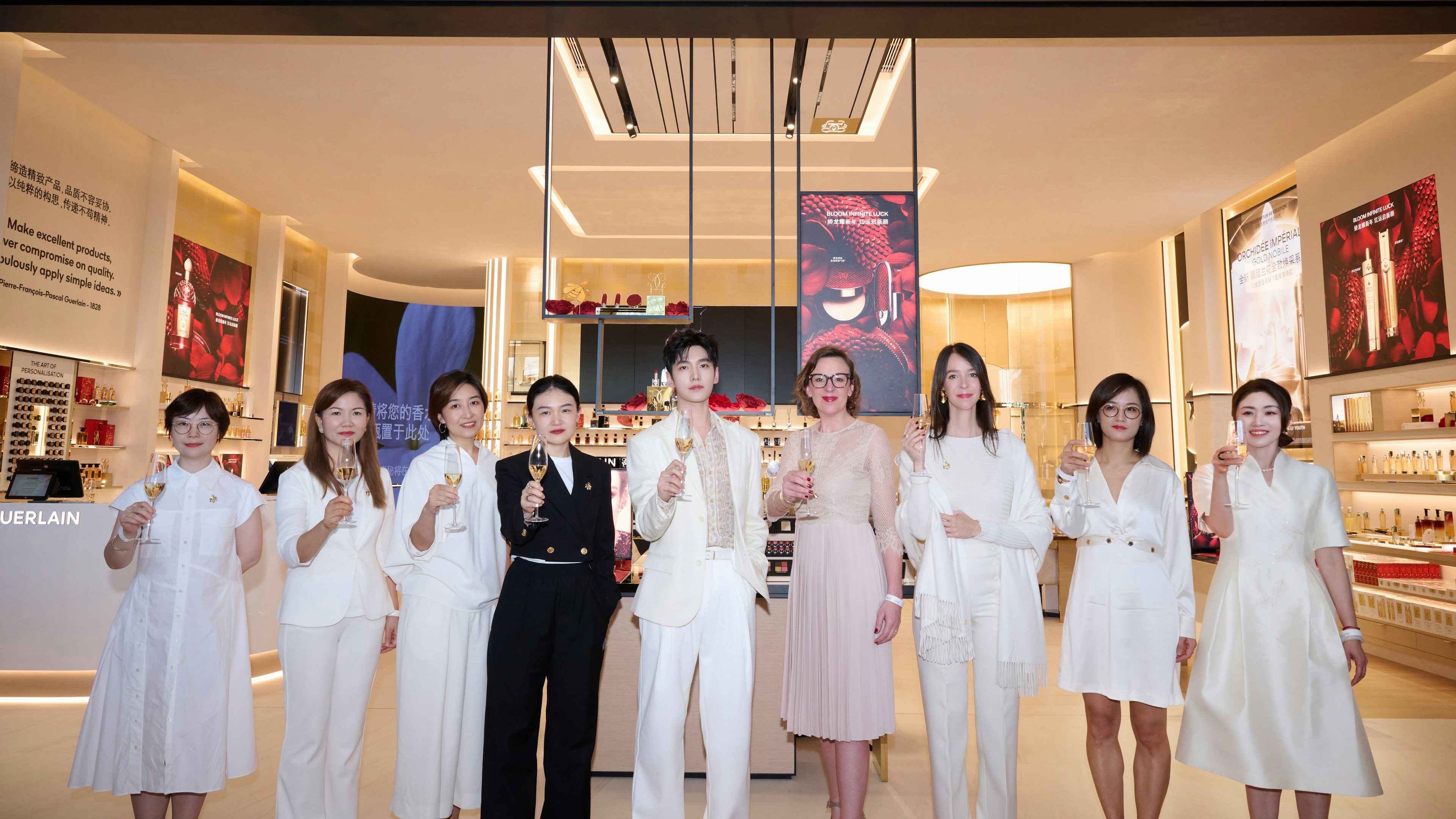 Global Brand Ambassador Yang Yang and top executives at the grand opening of the Ultimate Boutique in Block C. Photo: Guerlain 